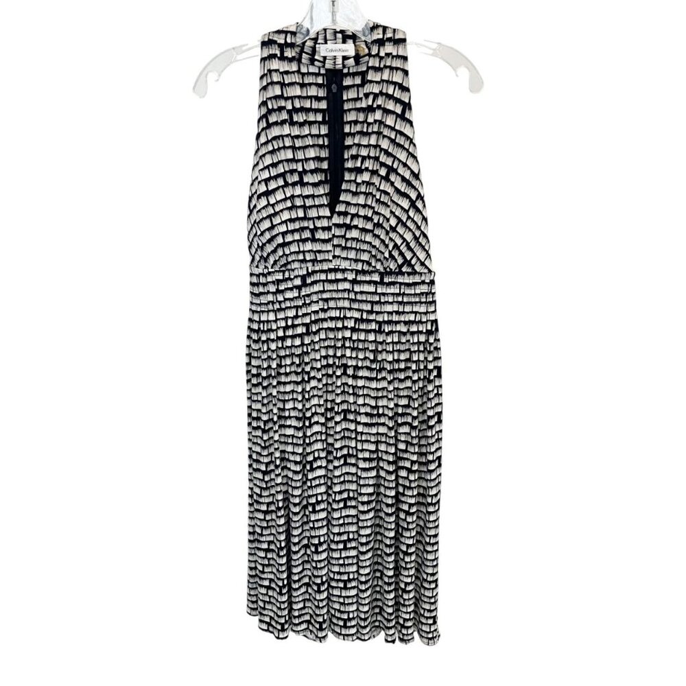 NEW Calvin Klein Black & White Geometric Print Sleeveless Dress - Size 8 - Picture 1 of 6